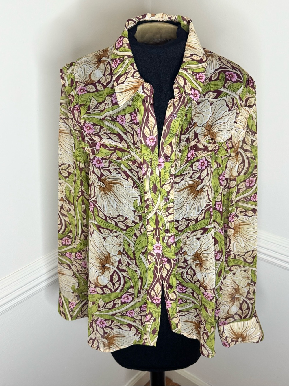 Morris & Co x H&M Floral Button-Up Shirt in Green, Brown & Pink